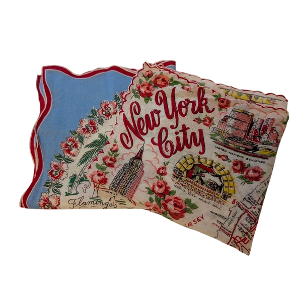 VINTAGE New York City Hankerchief Colorful Cotton Retro Pink Red Black White 12" - Picture 9 of 10